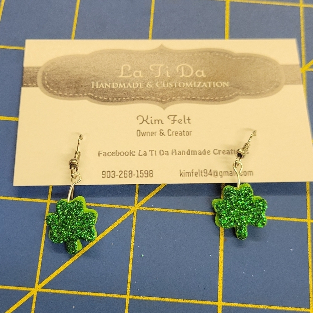Shamrock 2 Sided Glittered 1" Earrings